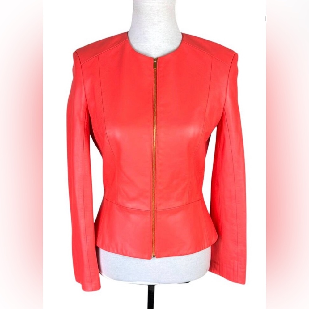 Michael Kors Collection Coral Zip-Front Blazer leather